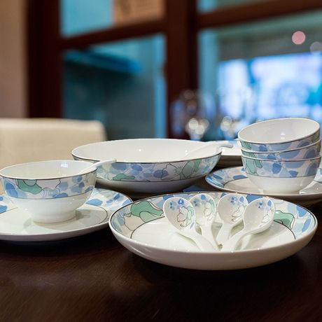 【玉泉】骨瓷白瓷餐具套装白色 饭碗碟盘子中式家用26/56 - 爱逛街