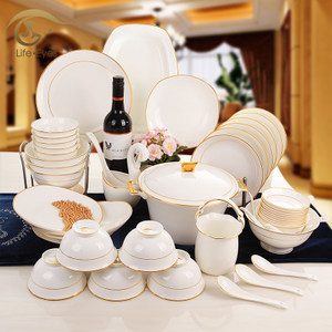 唐山骨瓷餐具套装50头碟碗盘家用中式结婚送礼西式方形陶瓷器包邮